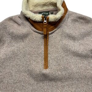 Orvis Lambswool 1/4 Zip Mens Sweater Sherpa Leather Collar Beige Fisherman Large